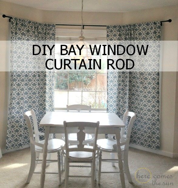 Decorate a Rental with bold curtains and a DIY bay window curtain rod