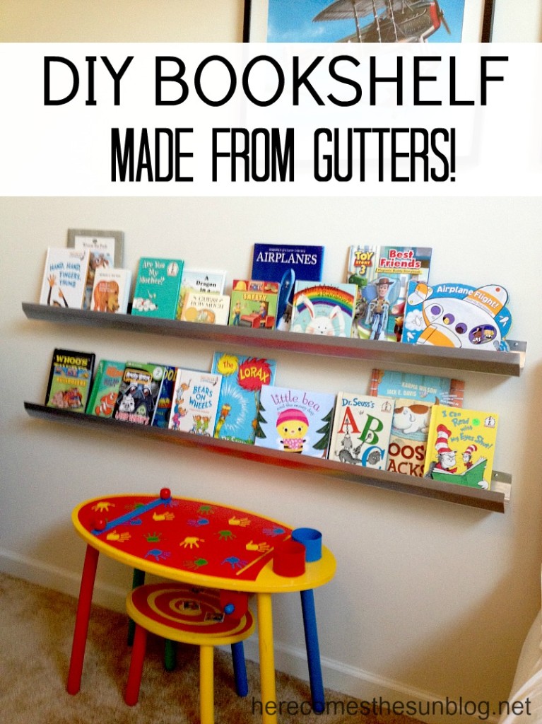 Easy DIY Bookshelf made from gutters! So easy to install.