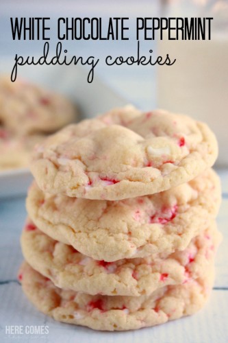 white chocolate peppermint pudding cookies