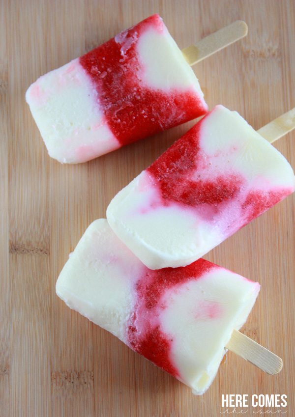 Strawberry Vanilla Yogurt Popsicle Recipe!  A perfect way to use fresh summer fruit!