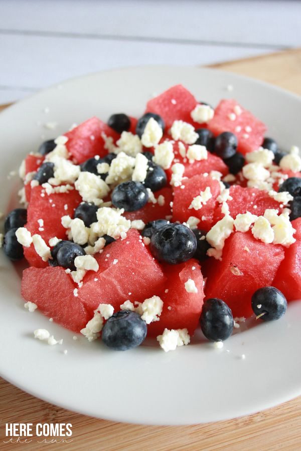 Watermelon blueberry feta salad is an easy and refreshing summertime salad