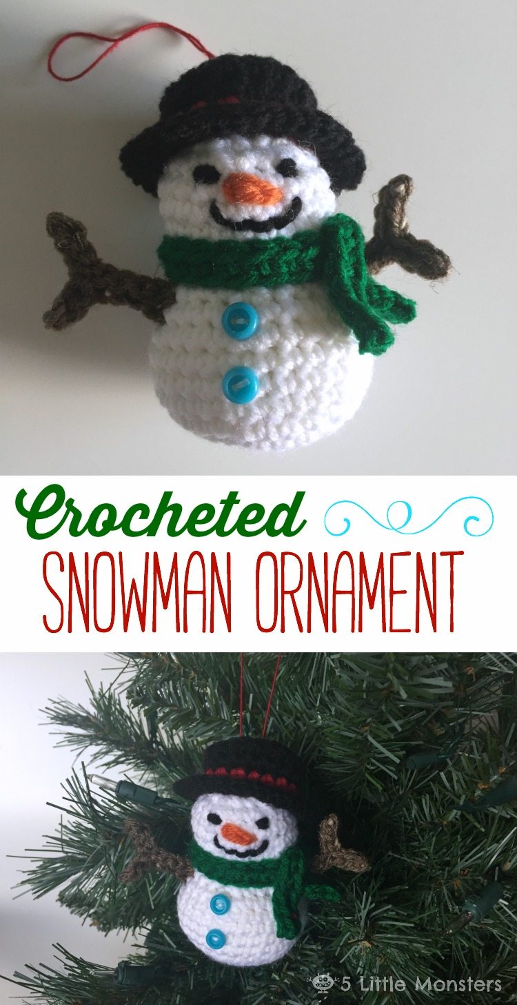 Create this adorable crocheted snowman ornament for your tree with this step by step tutorial.