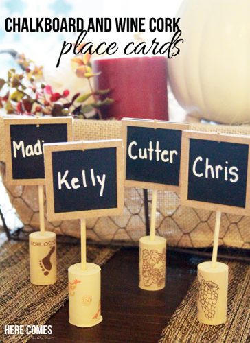 Chalkboard and Wine Cork Place Cards... these are perfect for anytime you are entertaining a crowd!