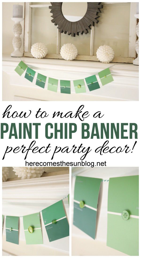 Create this adorable paint chip banner in only 5 minutes! Perfect party decor!
