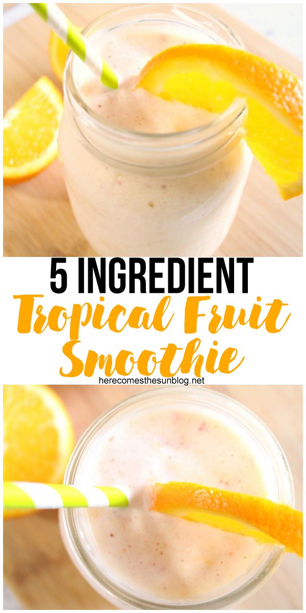 This healthy tropical fruit smoothie only contains 5 ingredients and is loaded with Vitamin C!
