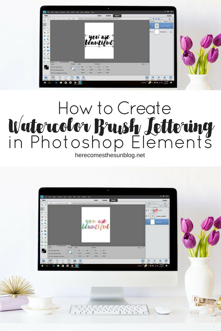 watercolor brush lettering with Photoshop Elements