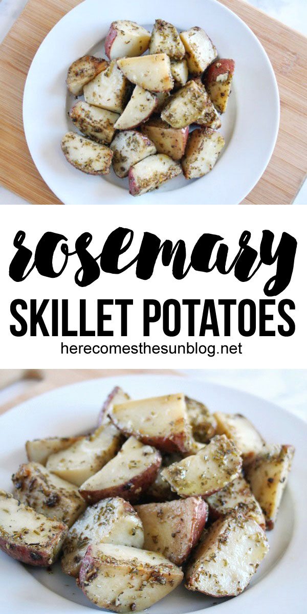 These skillet rosemary potatoes take a short amount of time to cook and are filled with delicious flavor. The perfect side dish!