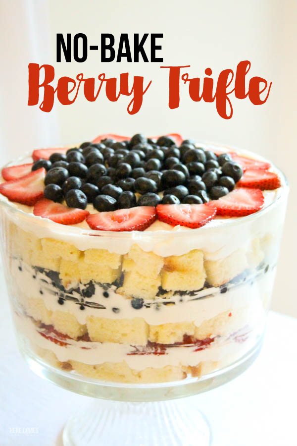 This no-bake strawberry blueberry trifle recipe takes just 30 minutes to make and is the perfect dessert. Make it today!