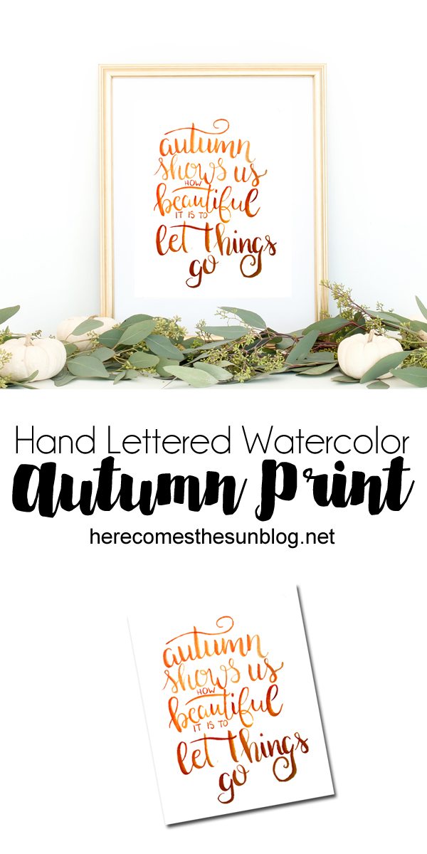 This hand lettered autumn watercolor print is full of vibrant colors that will look beautiful with your fall decor