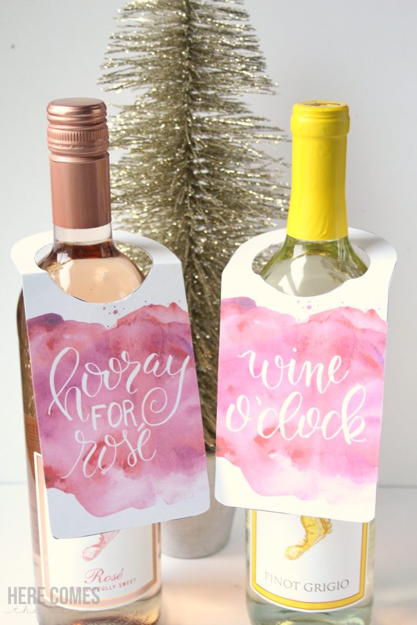 These wine bottle gift tags are perfect for holiday hostess gifts. Print, cut and attach to your favorite bottle for an instant gift.