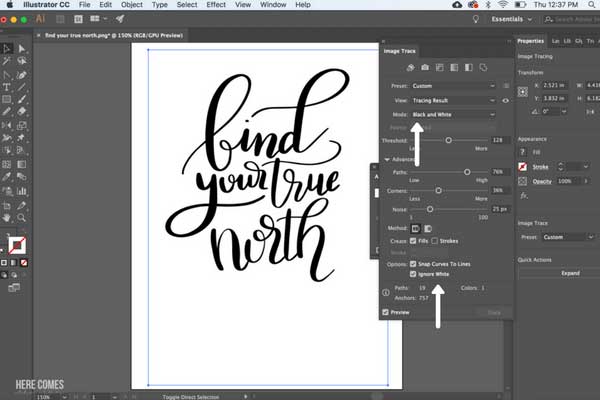 vectorize hand lettering on computer screen